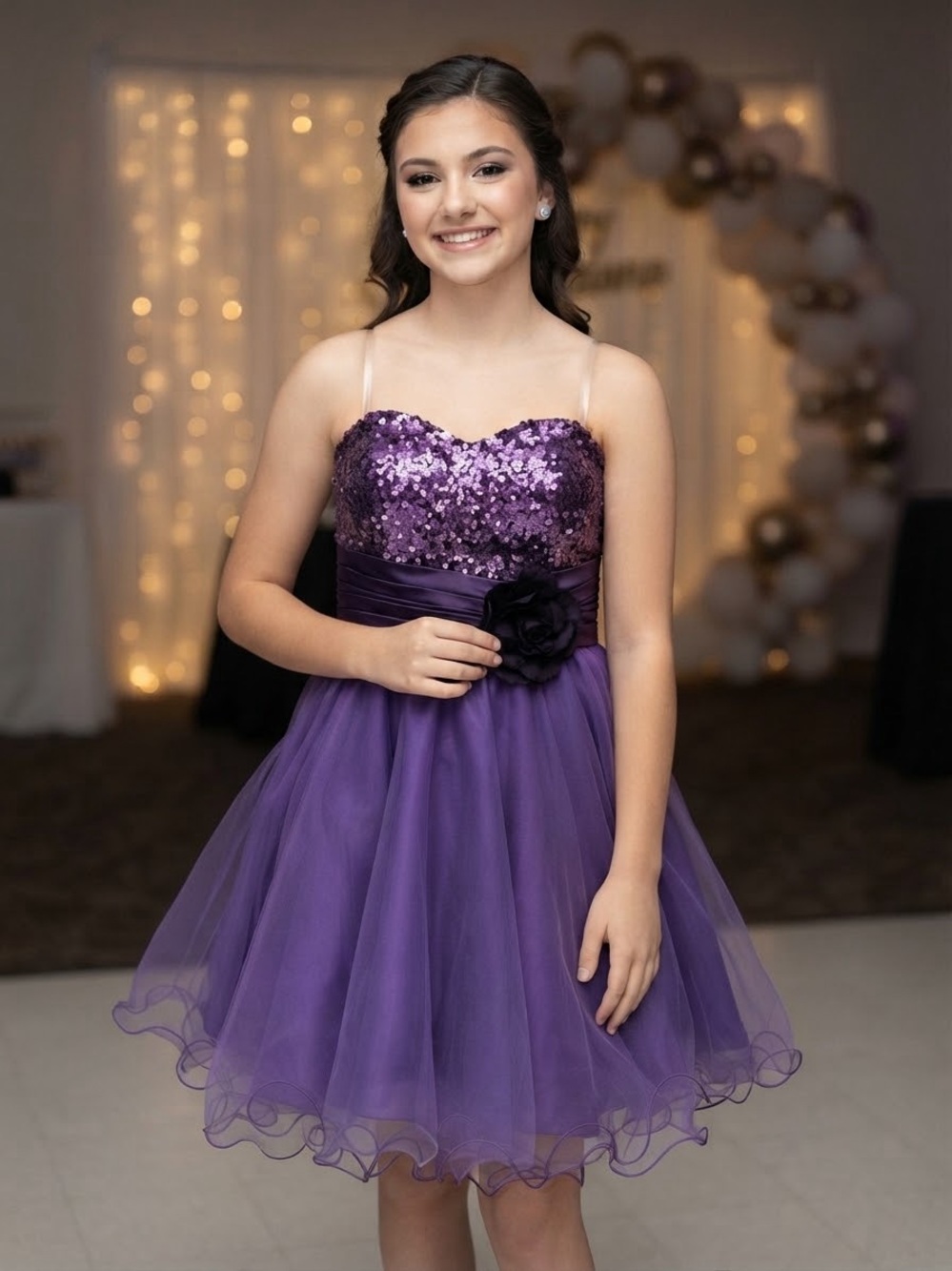 Dance queen Stunning Purple Sequin & Tulle size small Homecoming / Dress Wrap
